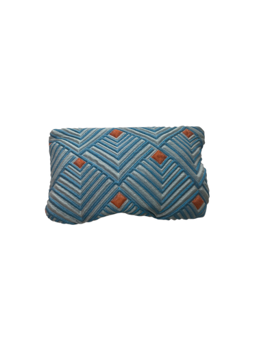 Blue and pink spliced zip pouch
