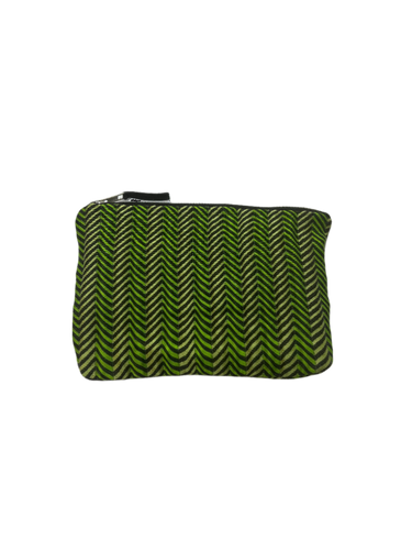 Green and Black spliced zip pouch