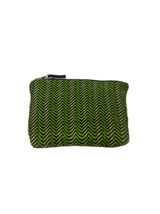 Green and Black spliced zip pouch