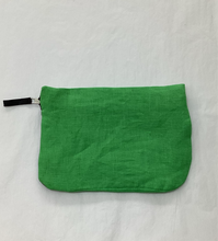 Load image into Gallery viewer, Green &amp; black linen spliced zip pouch