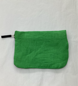 Green & black linen spliced zip pouch