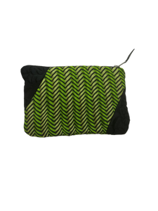 Green and Black spliced zip pouch