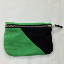 Load image into Gallery viewer, Green &amp; black linen spliced zip pouch