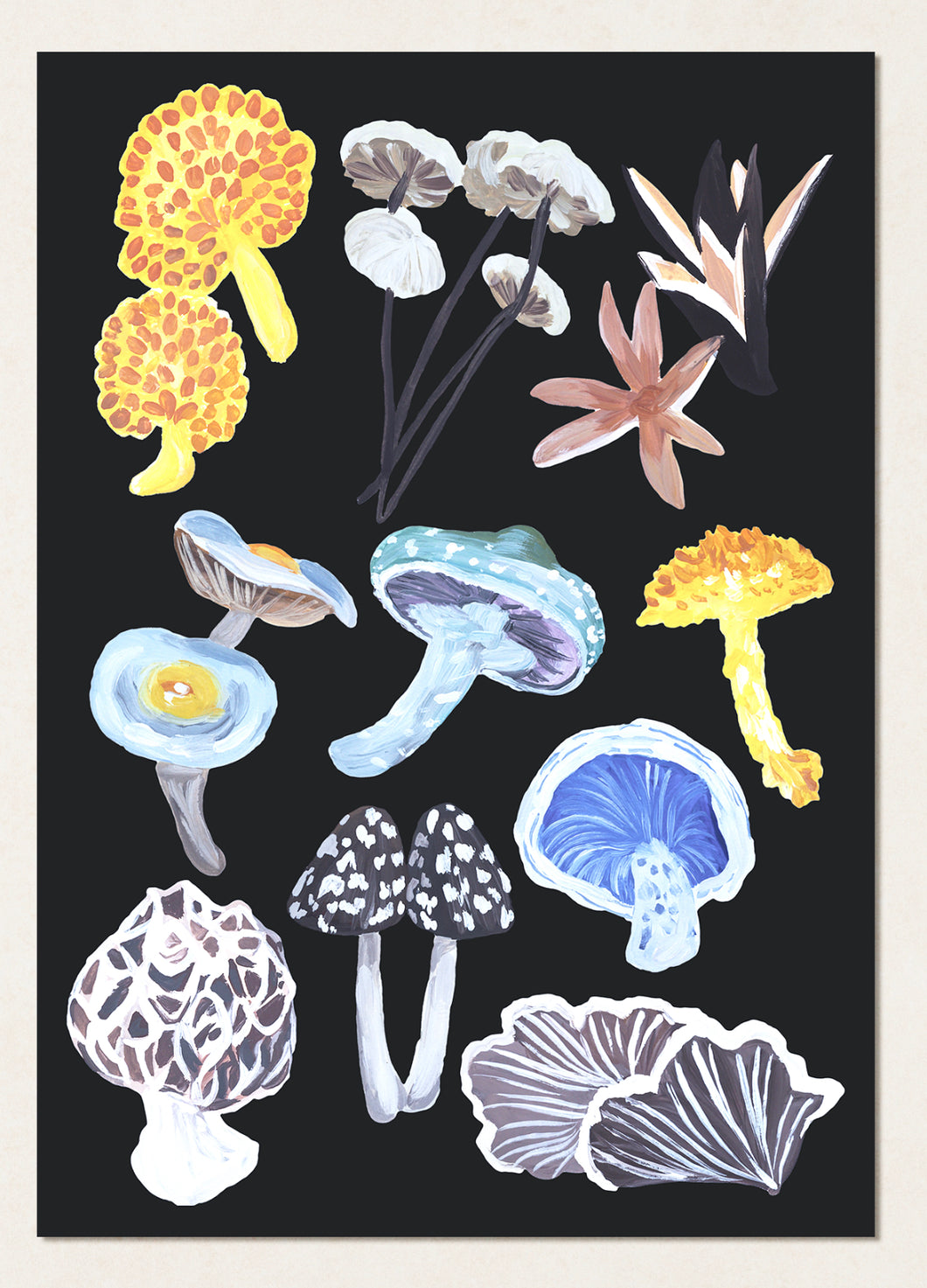 Lisa Hu Mushrooms at Night A3 Print