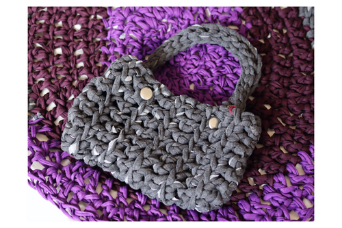 Grey Buttoned Bag from Recycled T-shirt Yarn