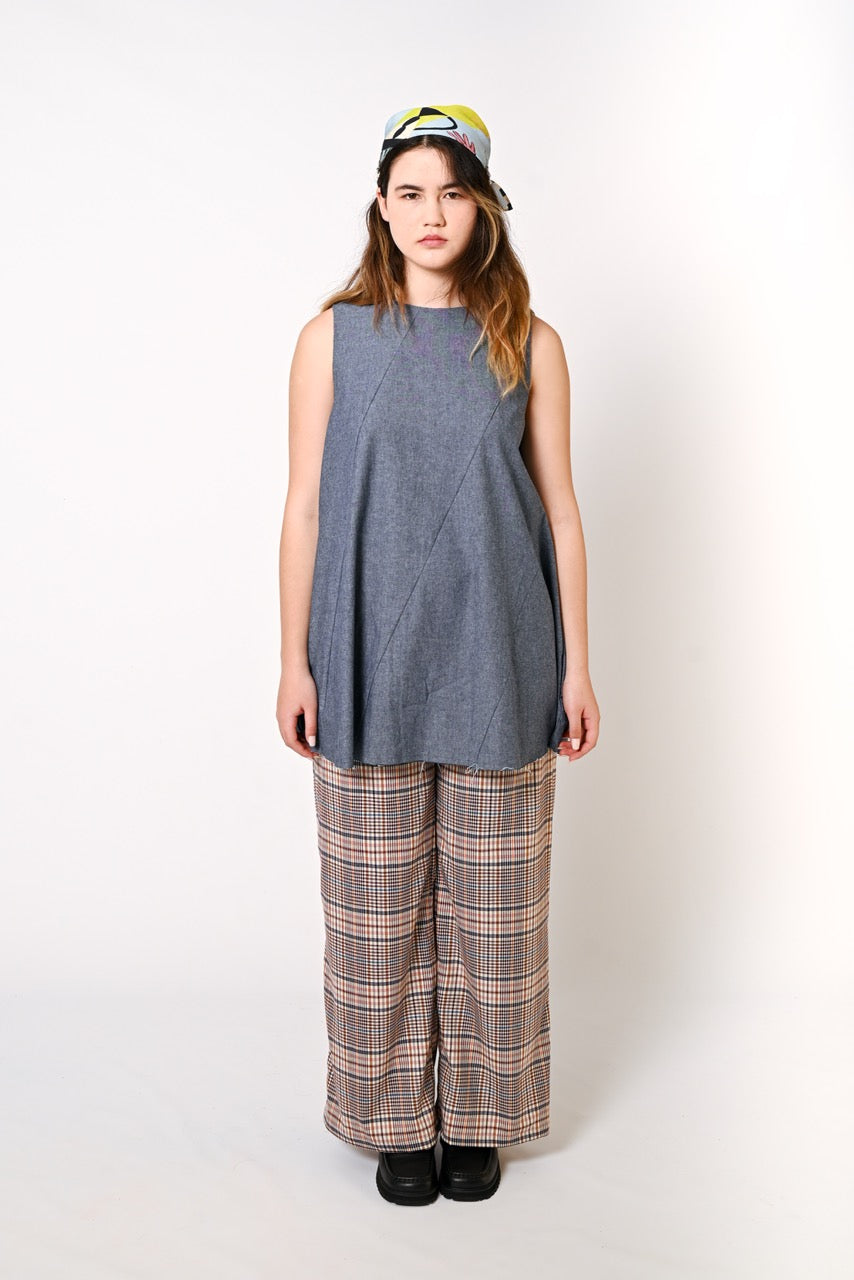 Pink Brown Check Twill Pants