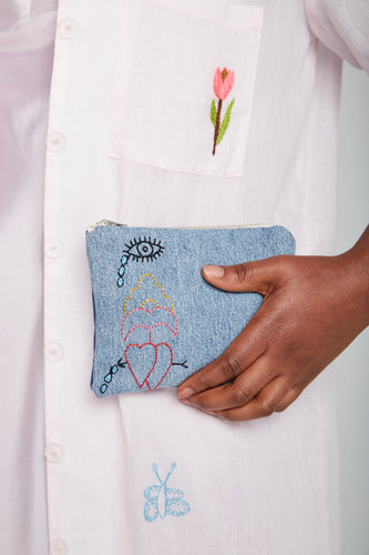 Hand Embroidered Zip Purse - Bleeding Heart