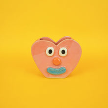 Load image into Gallery viewer, Smiley pink heart vase w orange nose n blue lips
