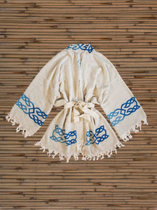 Short Linen Woolblock Print Robe